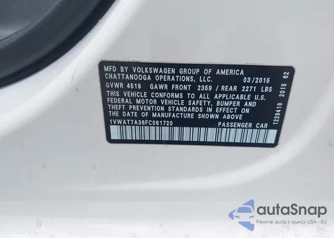 2015 Volkswagen Passat 1.8T Limited Edition from USA, damaged, VIN 1VWAT7A36FC081720